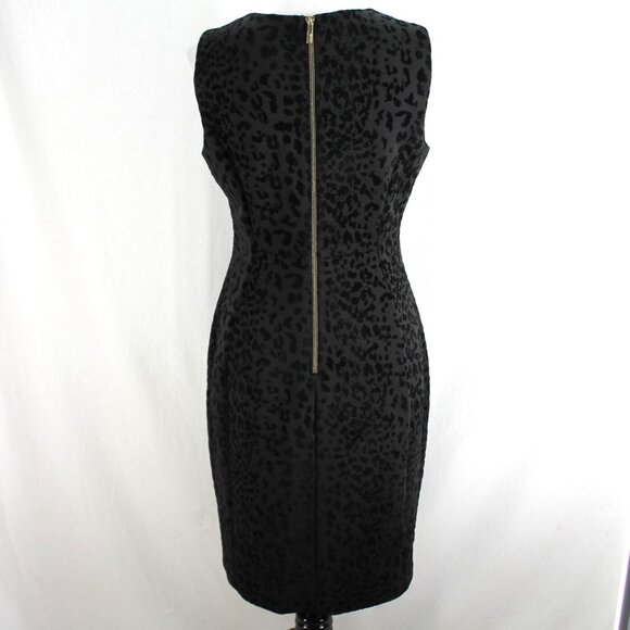 Calvin Klein Sheath Dress Womens 10 Black Velvet Flocked Animal Print Sleeveless - Picture 5 of 7